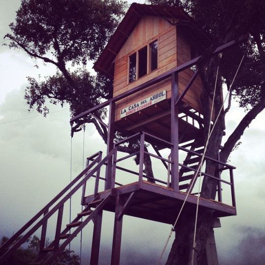 This treehouse features two swings that fly out over the gully with views up to the Tungurahua volcano. Not for the faint of heart!