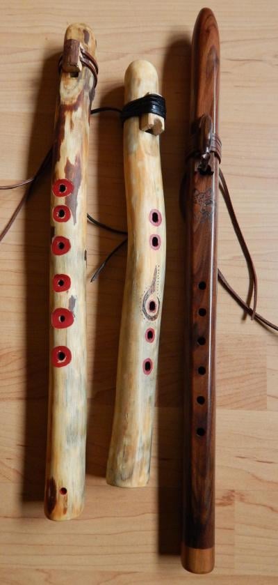 First two of these flutes are handmade by me. The third flute, on the right, is a creation by Jack Ferguson.