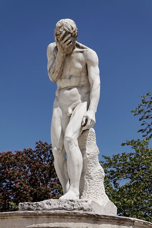 Henri Vidal's statue (1896) entitled -"Caïn venant de tuer son frère Abel". Located in Paris, France at the Jardin des Tuileries.