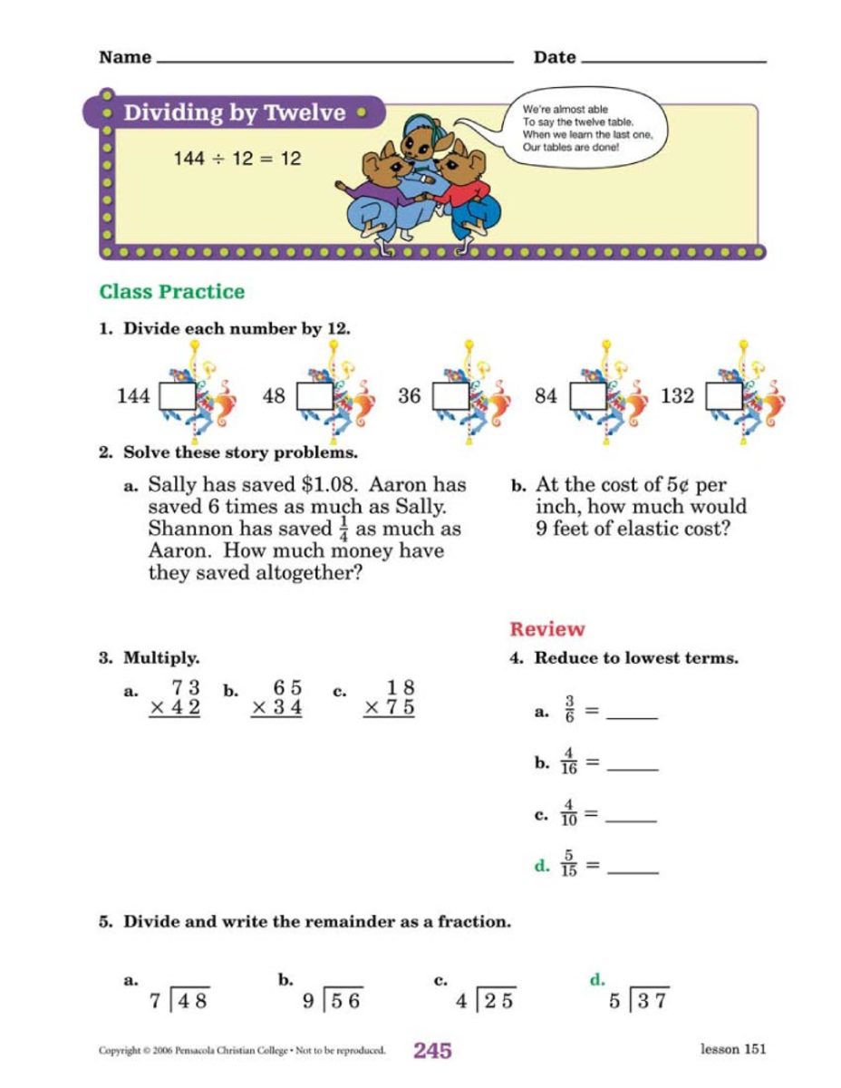 Image credit of p.245 from Arithmetic for Grade 3: http://www.abeka.com