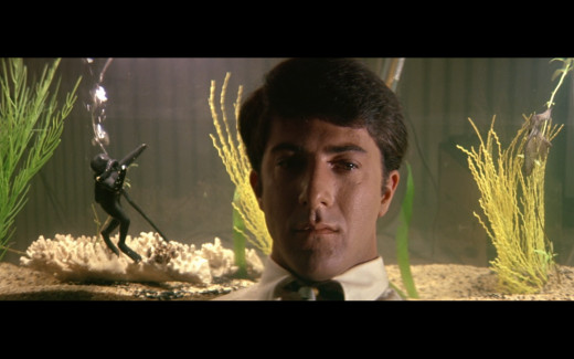 Benjamin hides from the party guest in his room next to his aquarium.