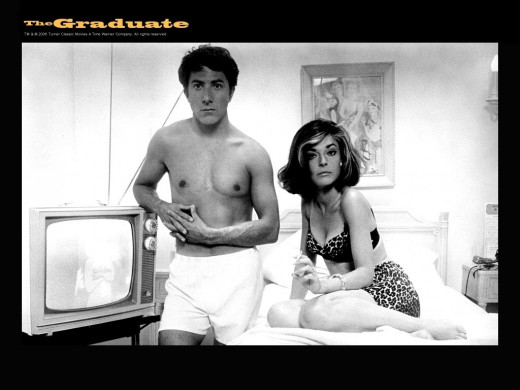 Dustin Hoffman and Anne Bancroft pose for a promo shot for the film.