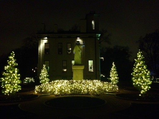 Part of the Victorian Garden area lit up. There is a beautiful statue there, this is the back view of it. 