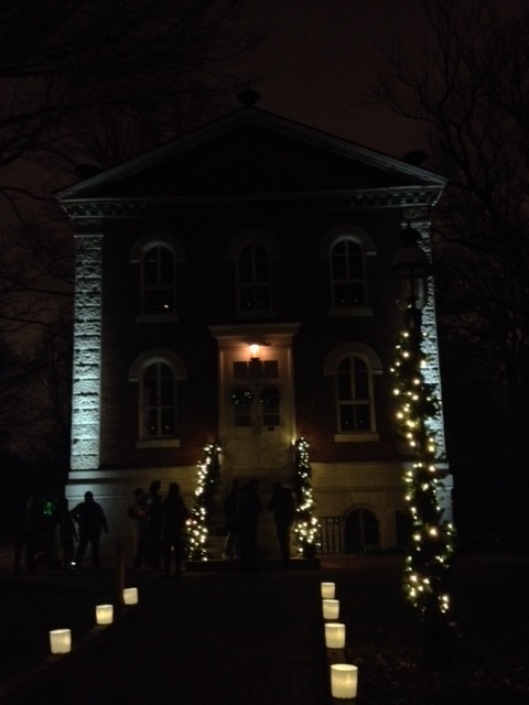 Science Building, Lit up, with luminaries along the path to it. It was so beautiful!  Much more than I could capture. 