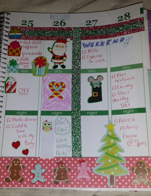 Decorating my planner keeps me motivated to check things off and stay on track of things I need to do.  Also, can double up as a mini-scrapbook.