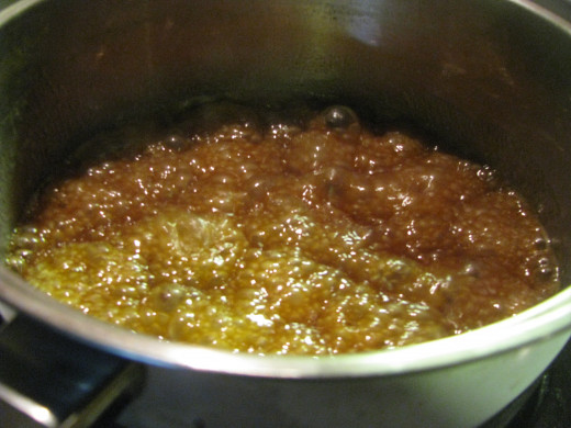 Bring butter, brown sugar and Karo to light boil