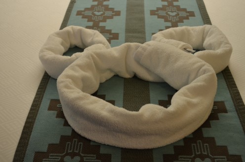 The mousekeepers at the Coronado Springs Resort at Walt Disney World sprinkle their special pixie dust to add to the Disney magic with small touches like this towel arrangement. Walt Disney called this little extra touch "plussing."