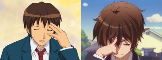 Kyon from "Melancholy" and Yuta from "Chunibyo." Handling their respective co-stars can be quite the handful. Could they work together to handle two?