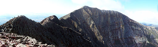 This picture shows Baxter Peak, the highest point on Mt. Katahdin, and the Knife's Edge.