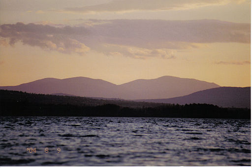 A lakeside view of some of the mountains in the 100-Mile Wilderness. 