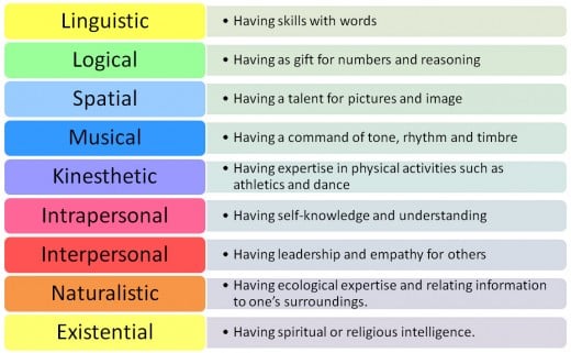 Different Types of Intelligences, Multiple Intelligence Theory by Howard Garner