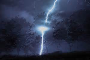 Lightning striking a tree similar to one along the route