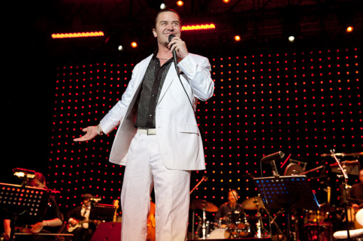 Mike Patton on stage while performing Mondo Cane.