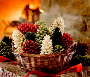 Some painted pinecones making a beautiful arrangement - see http://thefrugalhomemaker.com/2012/11/16/3-ways-to-paint-pineconeshelp-me-pick/ for more variations