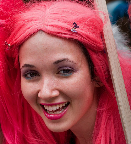 Girl in pink wig. (This is the cropped version of the photo. The larger, uncropped/unedited version can be found by clicking on the link.)