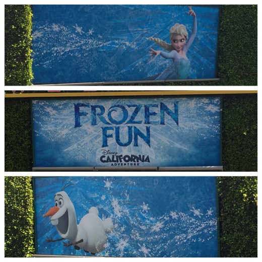 Frozen billboards by the Mickey and Friend's Parking Structure