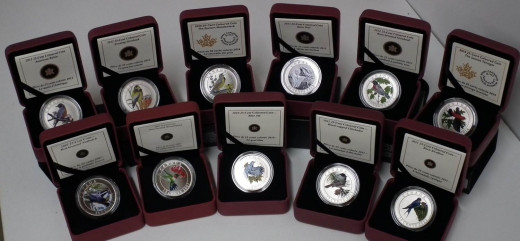 11 of the 14 Birds of Canada coins