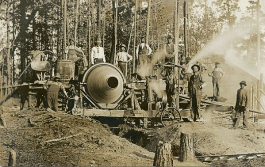 Cement mixer and crew at the Tulip Trestle construction site