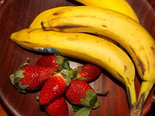 Very ripe Honduras Bananas & Florida strawberries