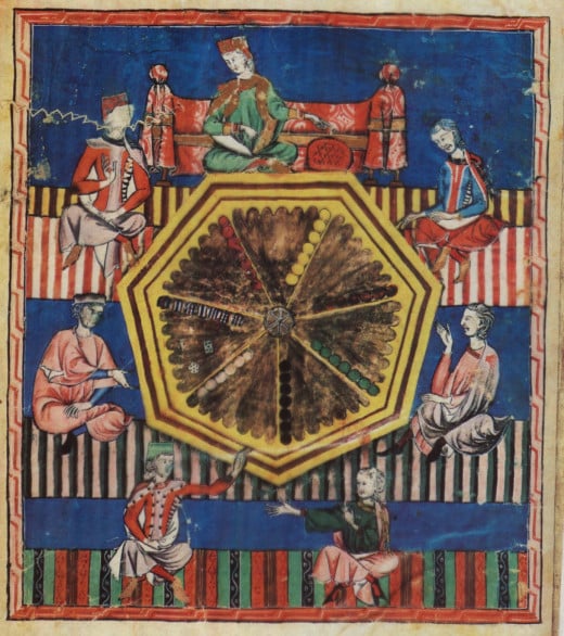 Folio 97 verso of the Libro de los juegos by Alfonso X, depicting the game of astronomical tables