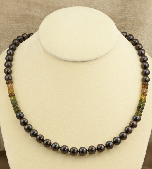 Black Freshwater Pearls with Tourmaline