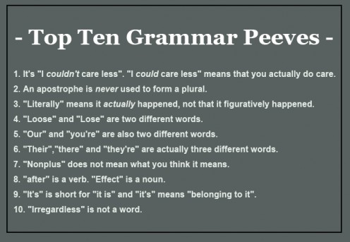 Top Ten Grammar Peeves