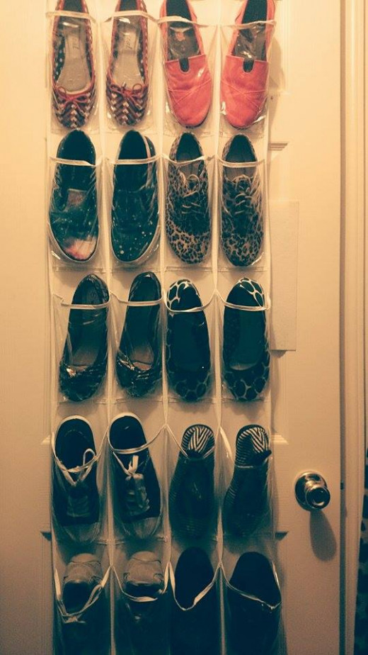 An over the door organizer takes up virtually no space from your closet but maximizes your vertical space. Win!