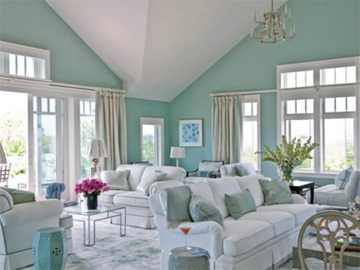 Living Room In Gray And Aqua