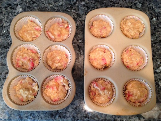 Prepped Hearty Strawberry Banana Muffins Ready to be Baked
