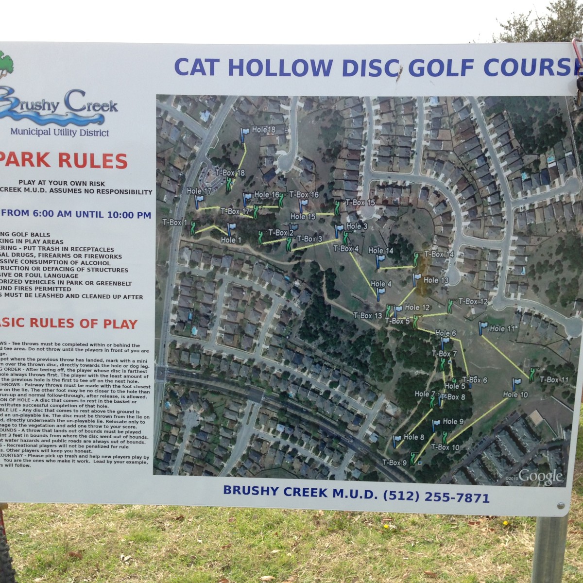 Cat Hollow Park Round Rock TX - Disc Golf Course Map