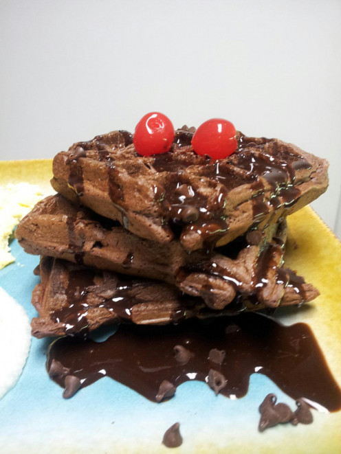 The picture is from my adventure making Chocolate Cake Waffles but the recipe came from Betty Crocker!  Waffles are a dish that require you watch for clues as to when they are ready. http://www.bettycrocker.com/recipes/cake-mix-waffles/2bbb7bfa-5
