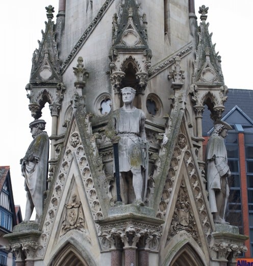 Statues on the Haymarket Memorial Clock Tower, Leicester