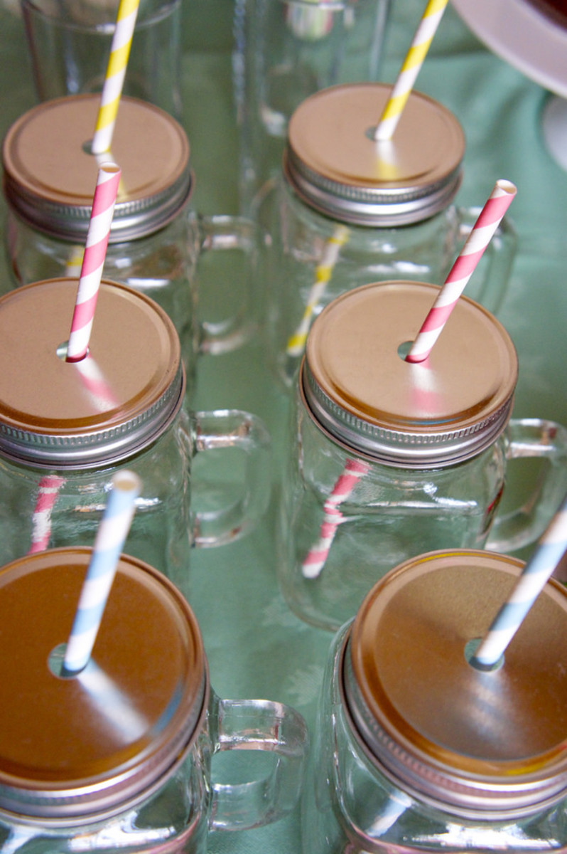 Mason jars with handles are perfect for on the go beverages.