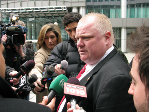 Toronto Mayor Rob Ford meets members of the press in April 2011