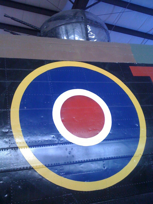 Dorsal gun turret of Avro Lancaster Mk X FM159, at the Bomber Command Museum of Canada, Nanton Alberta.