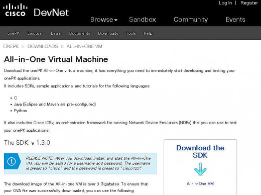 Unless you register with Cisco (free) you will not be allowed to download onePK