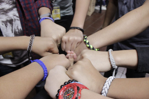 My friends and I wear bracelets as symbols of our ever-lasting friendship. Together, bullies don't stand a chance!