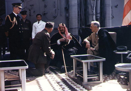 FDR didn't leave without bestowing upon Ibn Saud his spare wheelchair. Both leaders suffered from Polio in their old age.