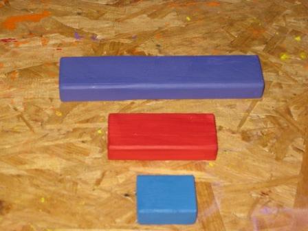 The purple red and blue square and rectangle 3 sizes blocks