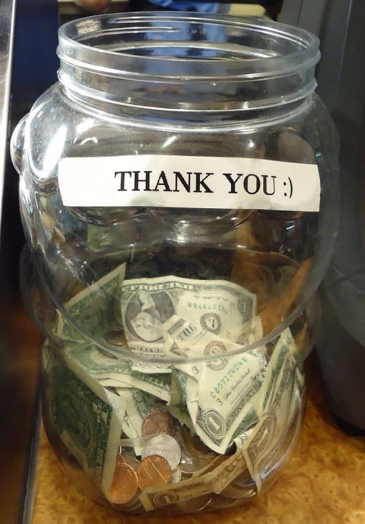Tip jar on counter