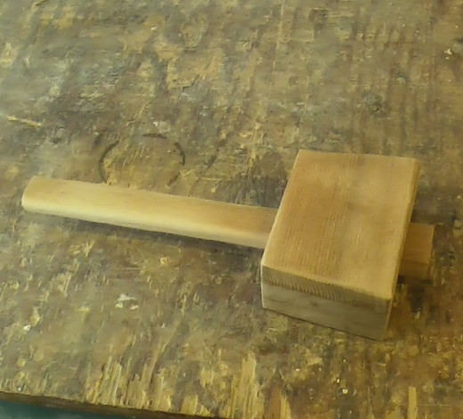 Nearly completed mallet.  The handle is shaped to fit the mortise completely.