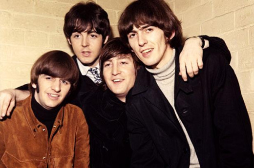 The Beatles, left to right (bottom) Ringo, John  (top) Paul and George in April 1964. 