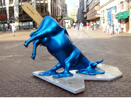 The Melting Cow(Budapest)   This cow is situated in Budapest downtown on Vorosmarty ter (square). Like a melting blue ice cream.   