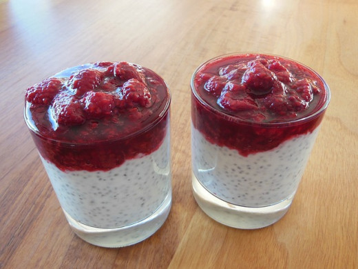 chia smoothie with yogurt and raspberries