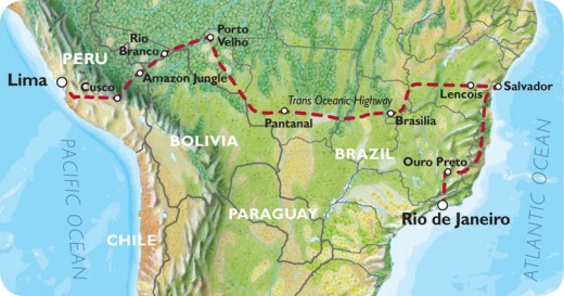 Route of the Trans Oceanic Highway in South America