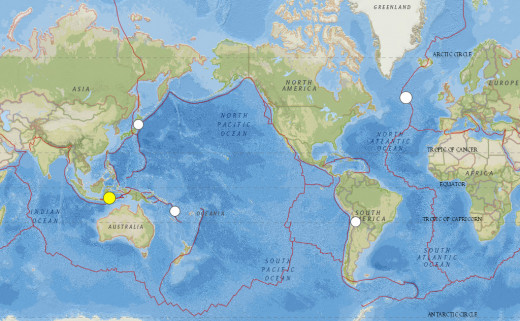 Worldwide earthquakes of 6.4 magnitude or greater for February 2015.