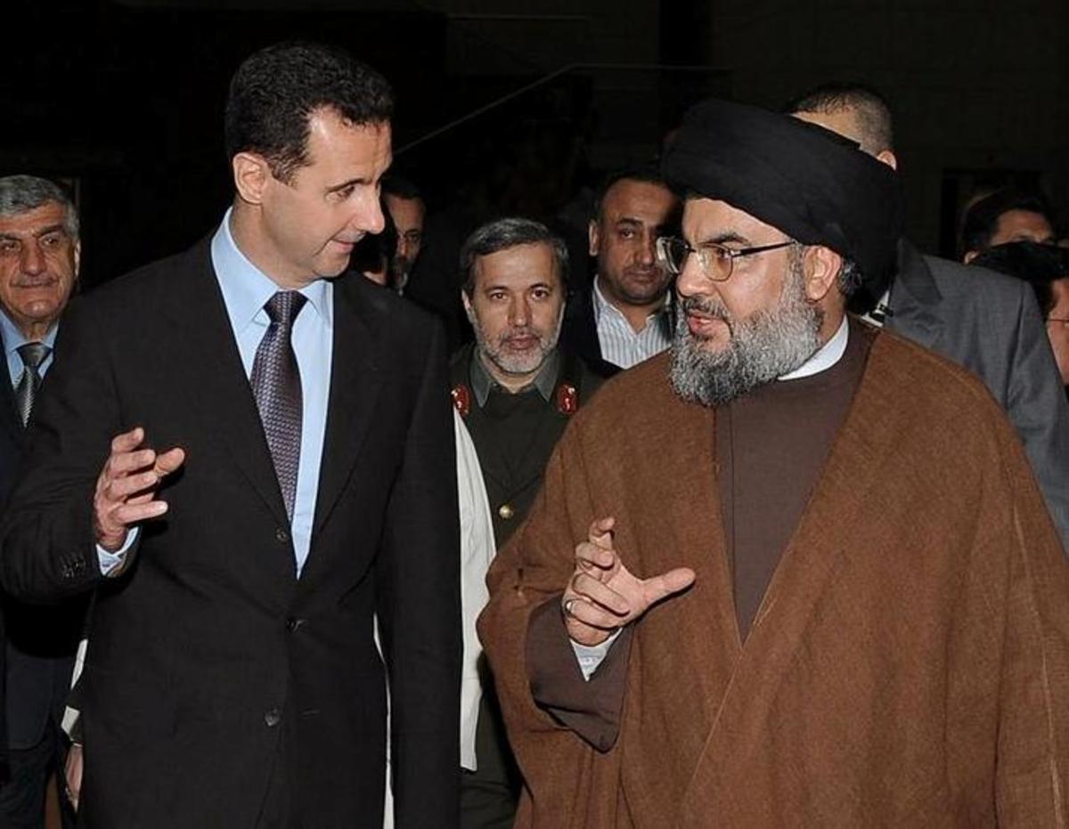 Sayyed Hassan Nasrallah with Bashar al-Assad the leader of Syria. The Party of God has fought alongside Syrian troops to defend Syria from the Rebels in Syria's civil war.