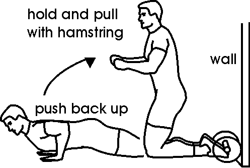 black and white diagram of how to perform hamstring exercise with personal trainer