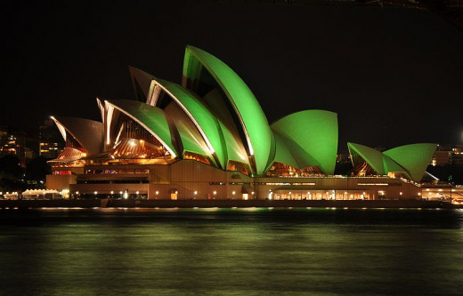 Sydney Opera House featured Green lights in honour of St. Patrick's Day 2010