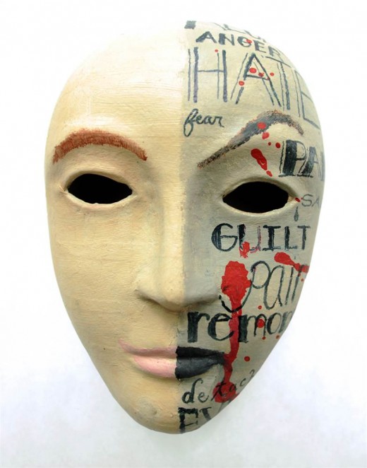 In an Art Therapy Class, victims of PTSD and another disorder caused by the harmful shock waves following explosions created masks that accentuated how they look versus how they feel inside, or a complete face showing the effects of the disorders.